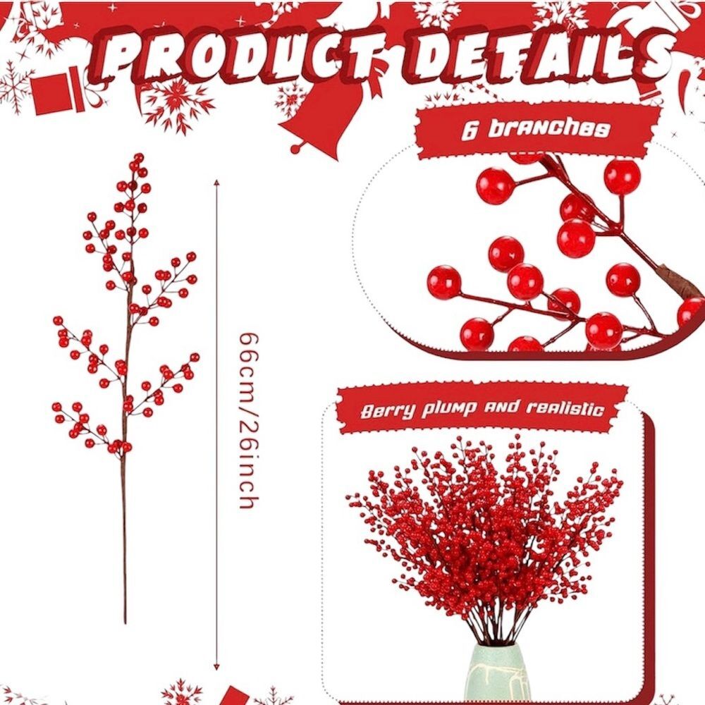 22 Pcs Berry Stems 26 Inch Red Picks - Picture 8 of 9